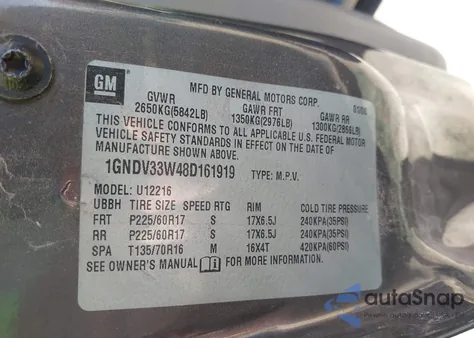 2008 Chevrolet Uplander Lt from USA, damaged, VIN 1GNDV33W48D161919